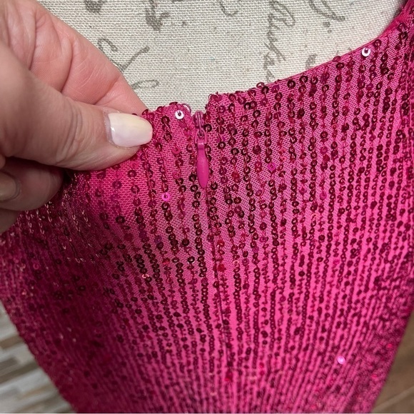 One33 Social Pink Sequin Side Drape Mini Dress Fuchsia Size 8 - Picture 15 of 16